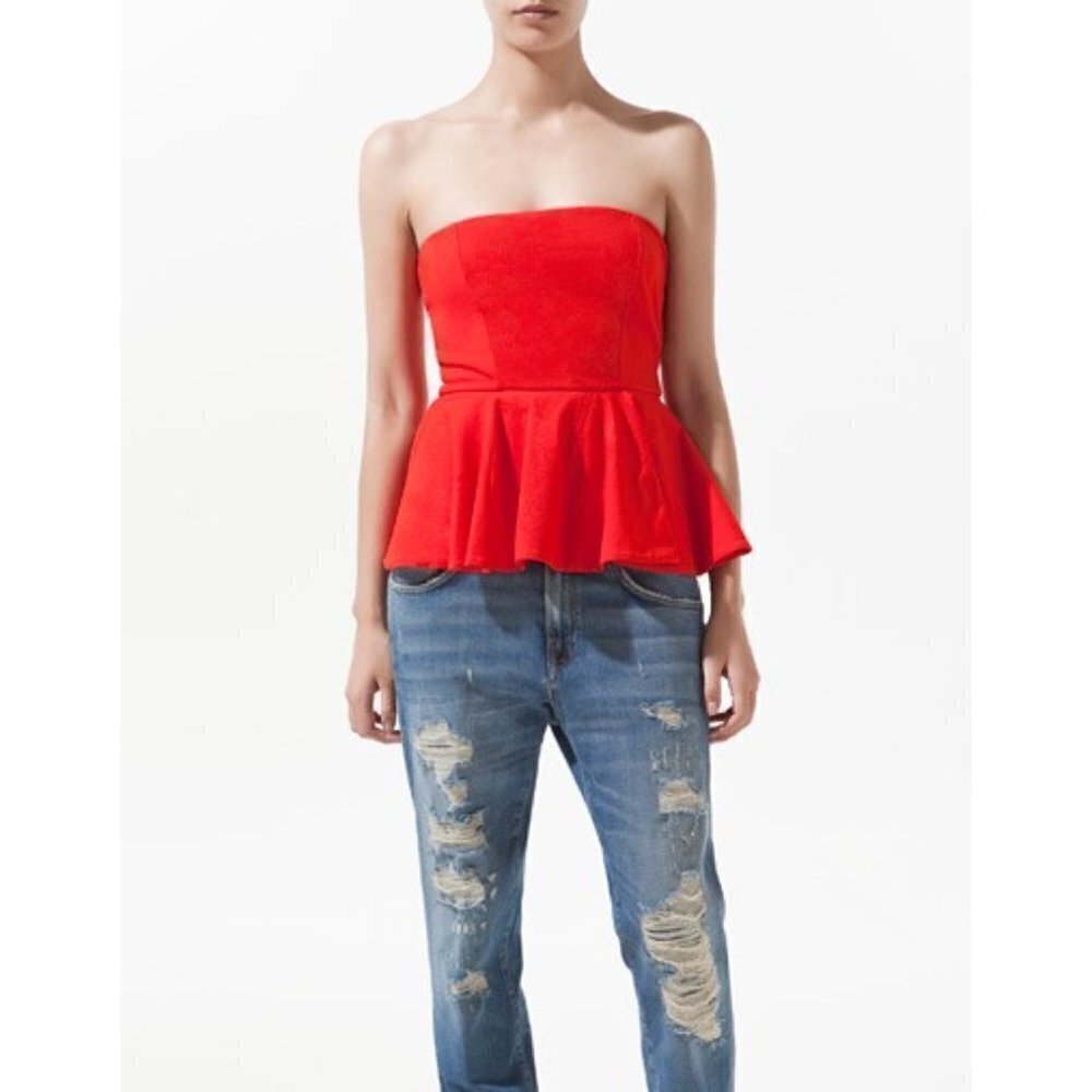 Zara | Peplum Tube Top In Orange/Red